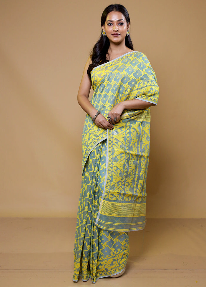 Green Tant Jamdani Saree Without Blouse Piece