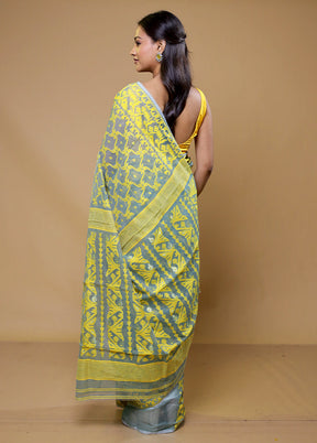 Green Tant Jamdani Saree Without Blouse Piece