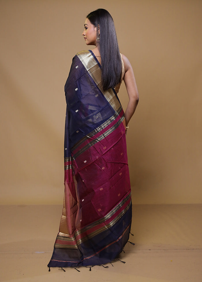 Blue Cotton Saree With Blouse Piece