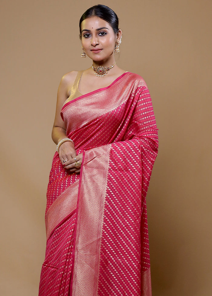 Pink Kora Silk Saree With Blouse Piece