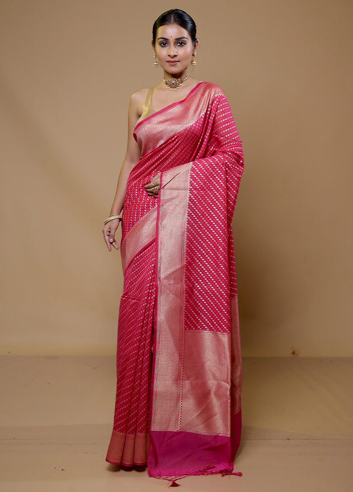 Pink Kora Silk Saree With Blouse Piece