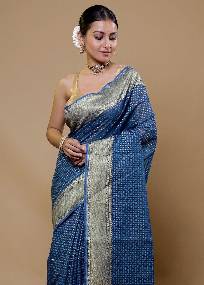 Blue Kora Silk Saree With Blouse Piece