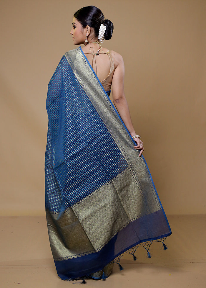 Blue Kora Silk Saree With Blouse Piece