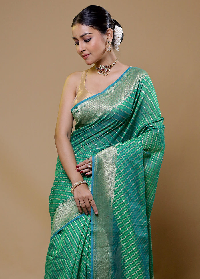 Green Kora Silk Saree With Blouse Piece