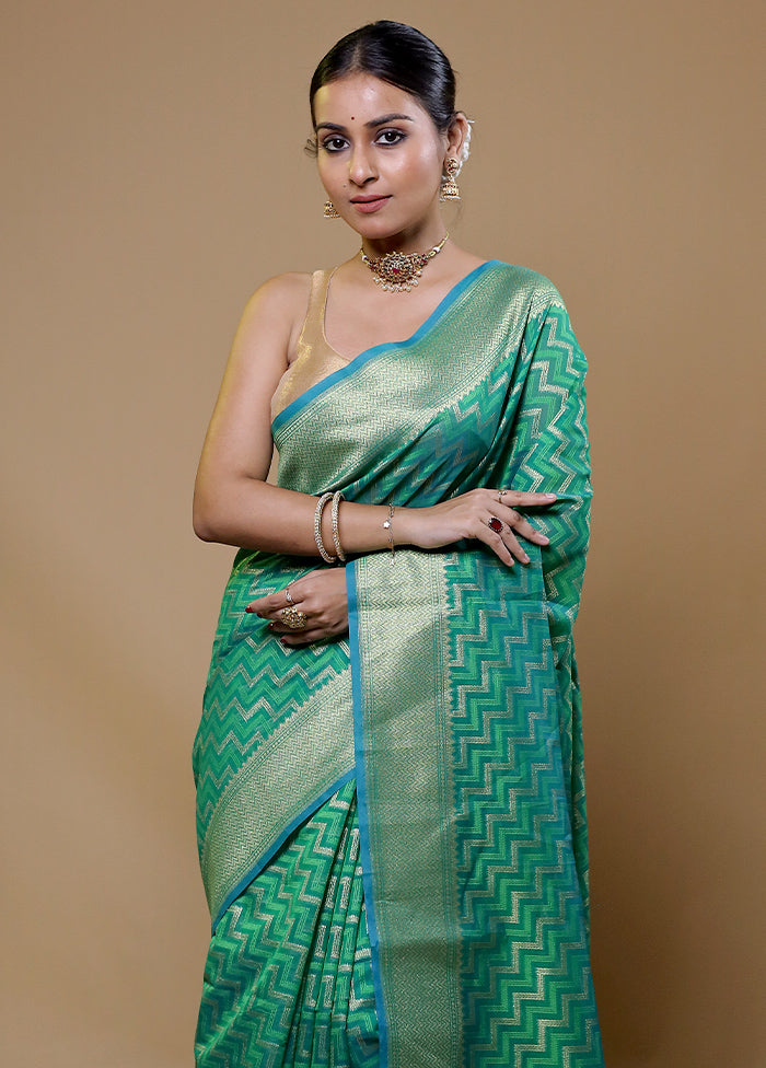 Green Kora Silk Saree With Blouse Piece