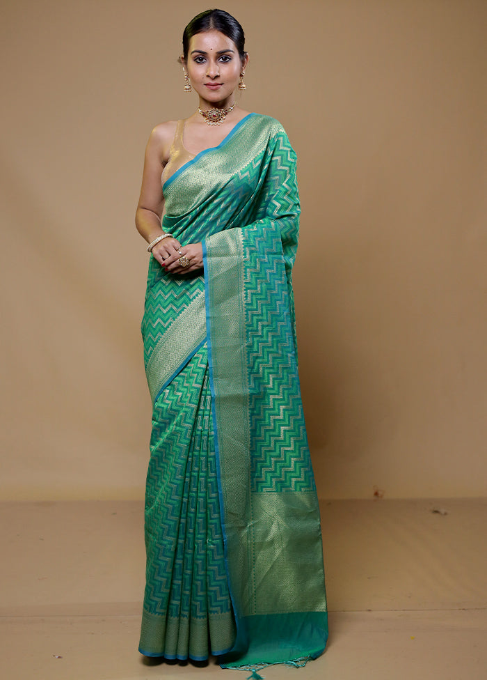 Green Kora Silk Saree With Blouse Piece