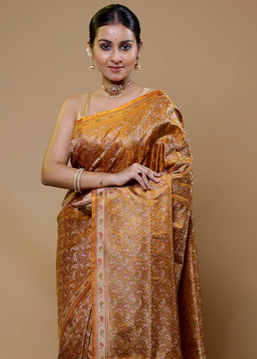 Orange Handloom Jamewar Pure Silk Saree With Blouse Piece