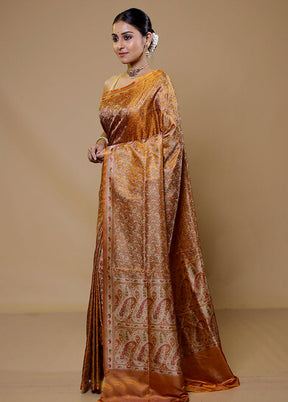 Orange Handloom Jamewar Pure Silk Saree With Blouse Piece