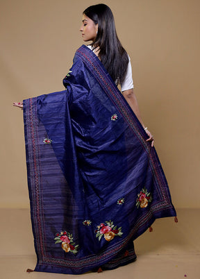 Blue Tussar Silk Saree With Blouse Piece