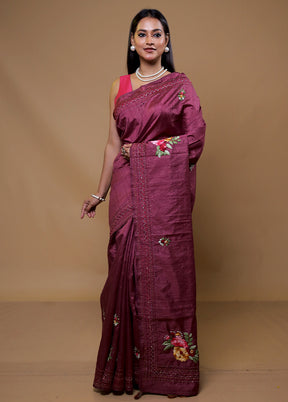 Purple Tussar Silk Saree With Blouse Piece