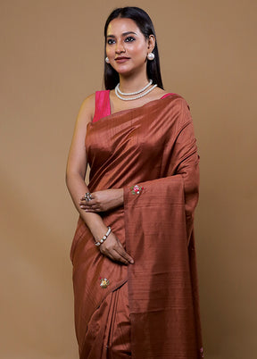 Brown Tussar Silk Saree With Blouse Piece