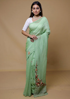 Green Crushed Tissue Silk Saree With Blouse Piece