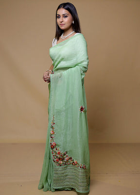 Green Crushed Tissue Silk Saree With Blouse Piece