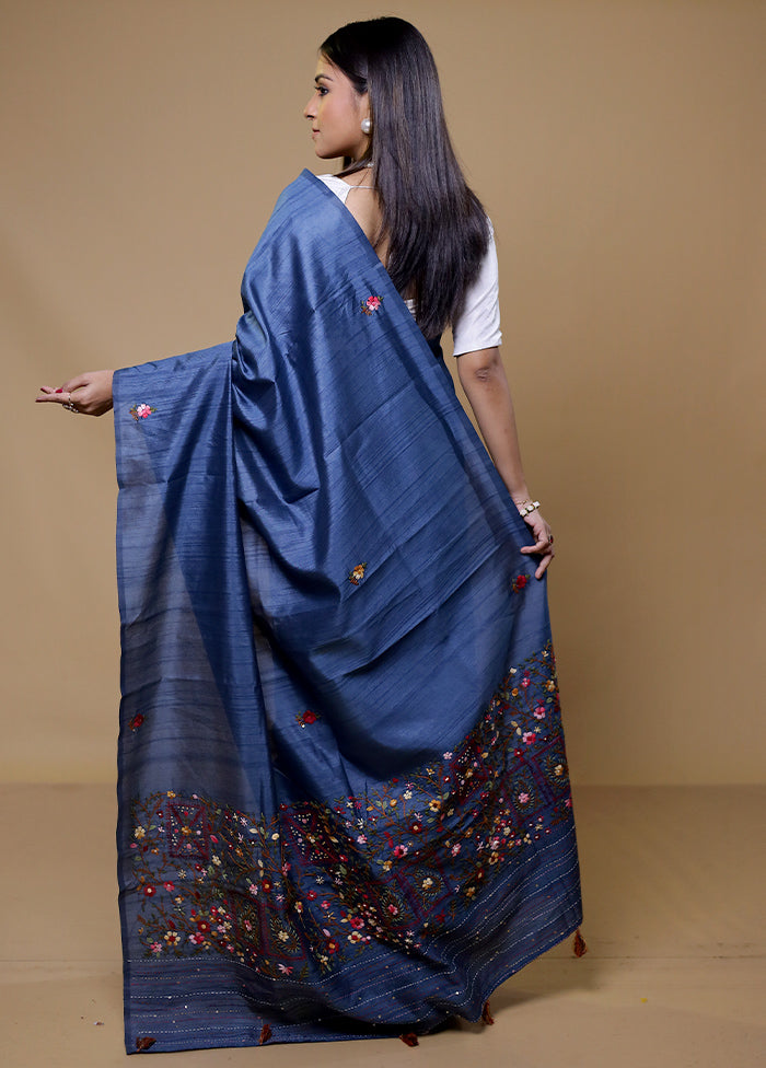 Blue Bishnupuri Stich Saree Without Blouse Piece