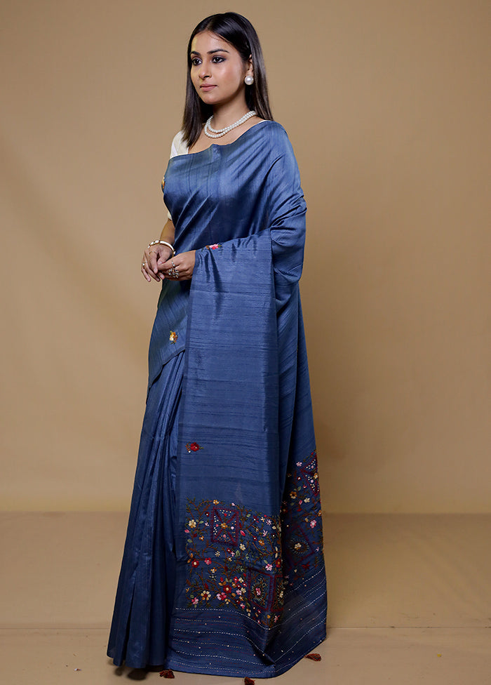 Blue Bishnupuri Stich Saree Without Blouse Piece