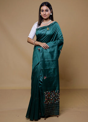 Green Bishnupuri Stich Saree Without Blouse Piece