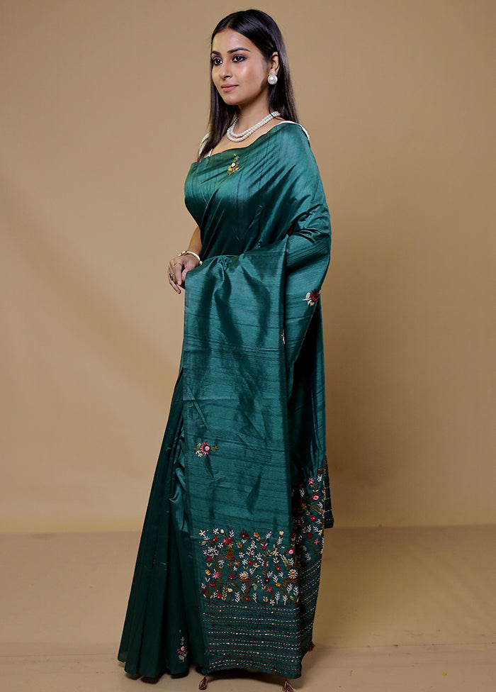 Green Bishnupuri Stich Saree Without Blouse Piece