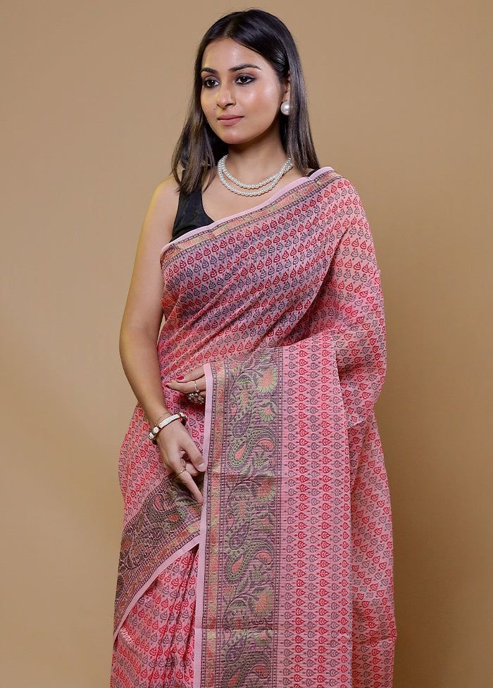 Pink Kota Cotton Saree With Blouse Piece