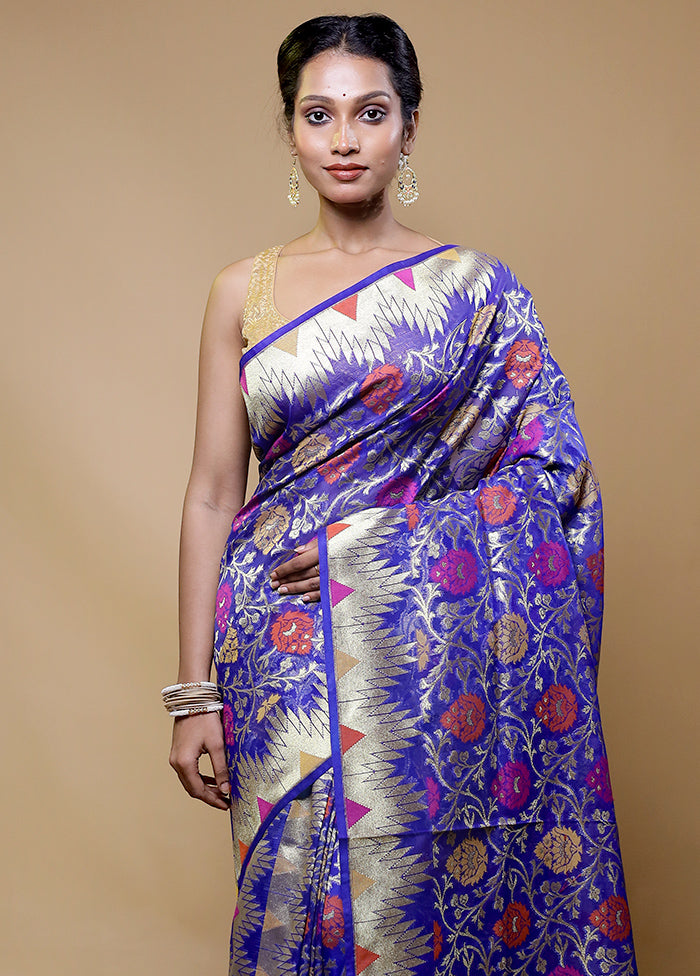 Blue Organza Saree With Blouse Piece