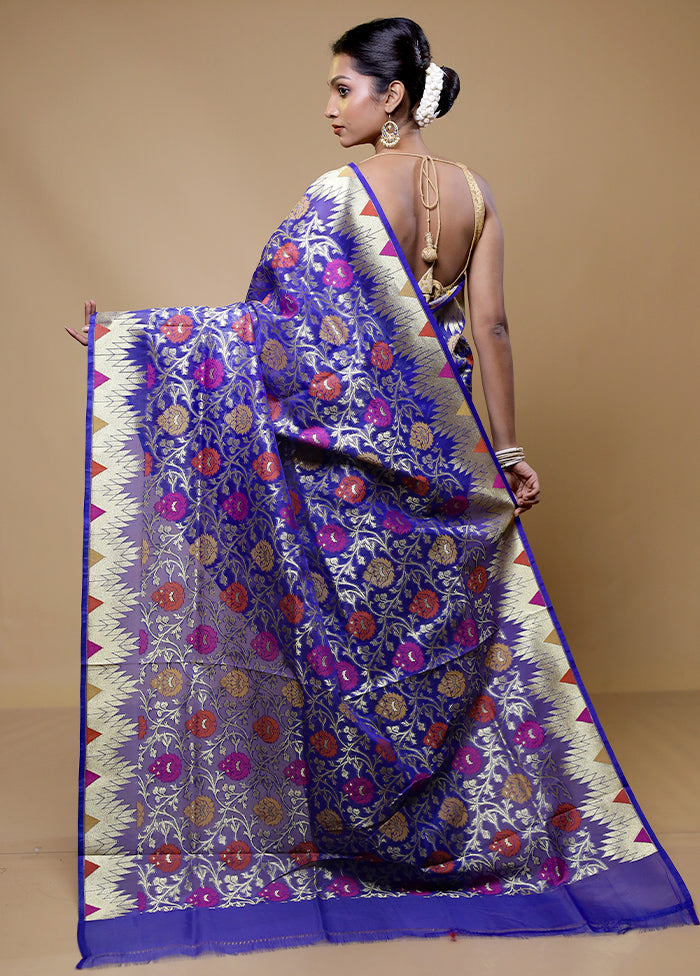 Blue Organza Saree With Blouse Piece