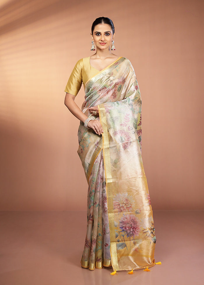 Multicolor Tissue Silk Saree With Blouse Piece