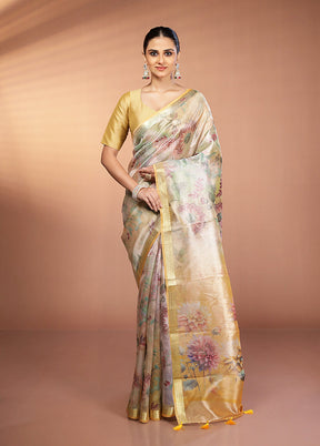 Multicolor Tissue Silk Saree With Blouse Piece
