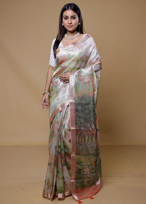 Cream Tissue Silk Saree With Blouse Piece