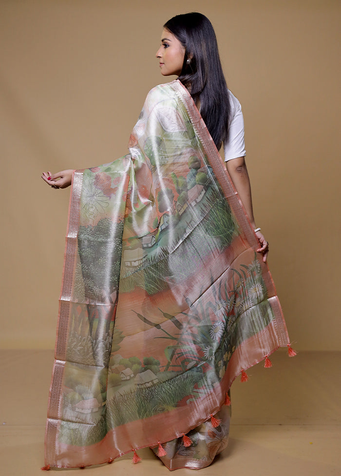 Cream Tissue Silk Saree With Blouse Piece