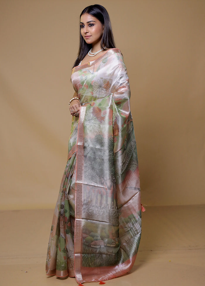 Cream Tissue Silk Saree With Blouse Piece