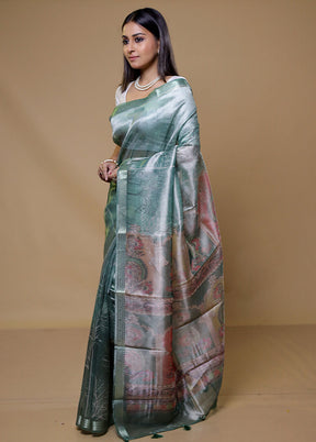 Green Tissue Silk Saree With Blouse Piece