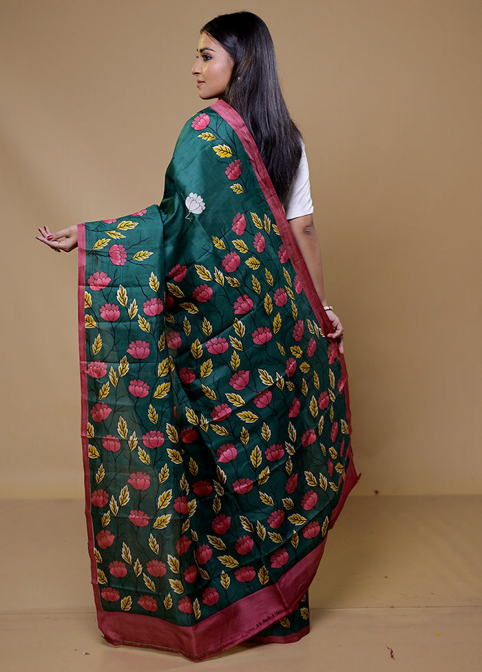 Green Printed Pure Silk Saree Without Blouse Piece