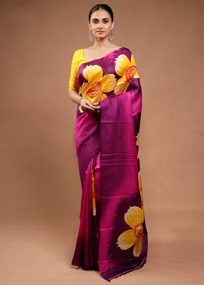 Pink Printed Pure Silk Saree Without Blouse Piece