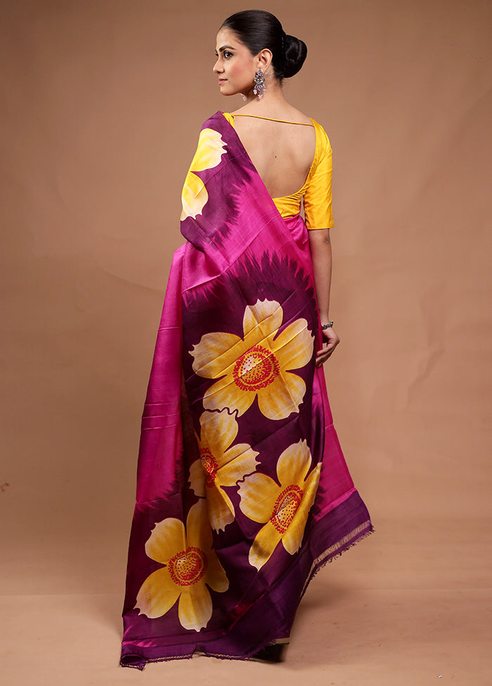 Pink Printed Pure Silk Saree Without Blouse Piece