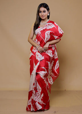 Pink Printed Pure Silk Saree Without Blouse Piece