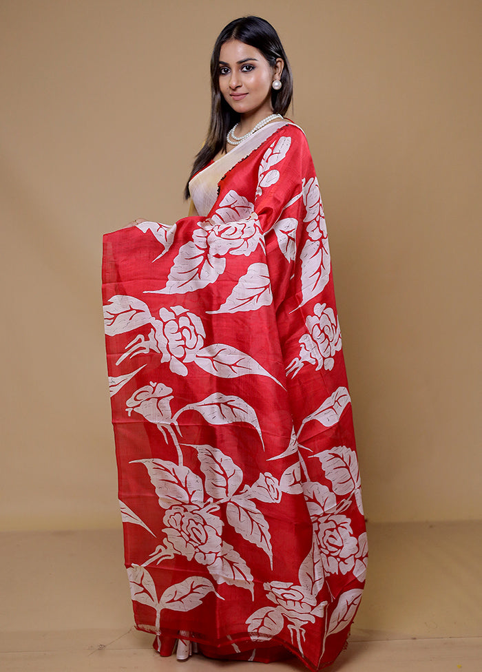 Pink Printed Pure Silk Saree Without Blouse Piece