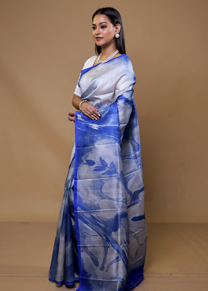 Grey Printed Pure Silk Saree Without Blouse Piece