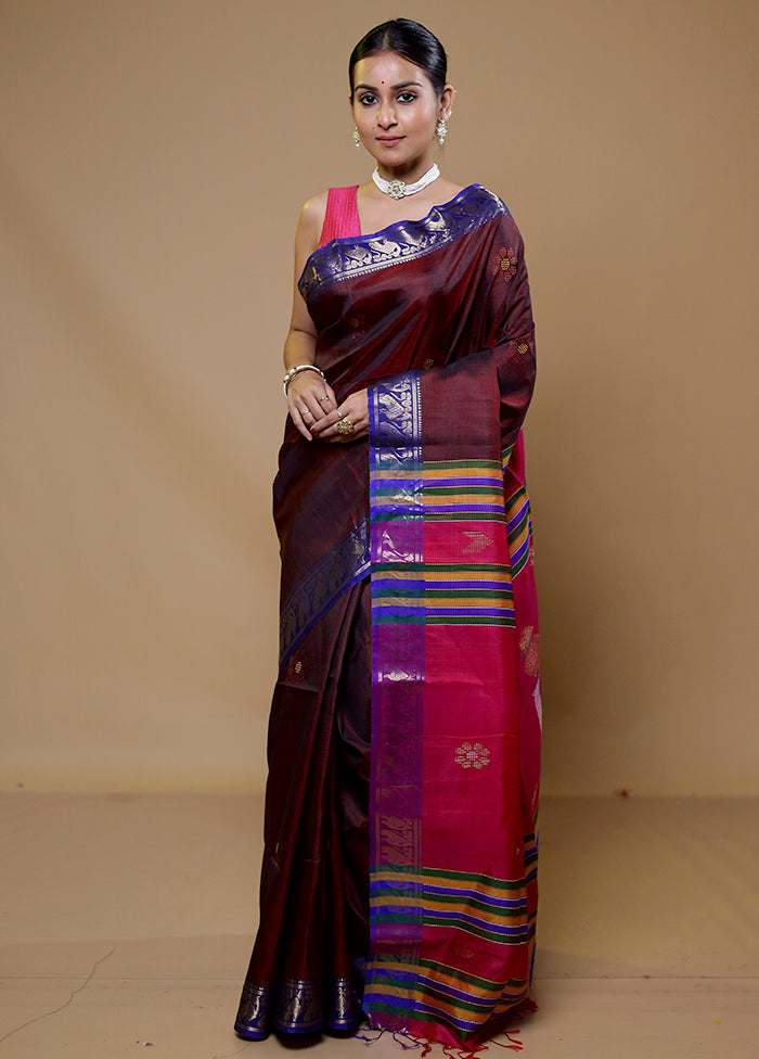 Maroon Handloom Kalakshetra Kanjivaram Pure Silk Saree With Blouse Piece