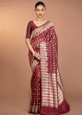 Maroon Organza Saree With Blouse Piece