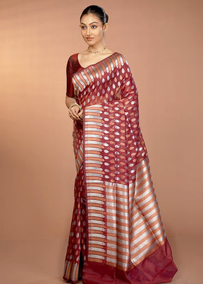 Maroon Organza Saree With Blouse Piece