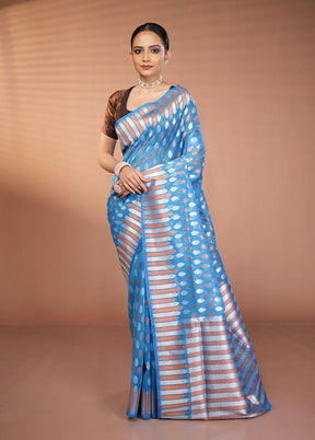 Blue Organza Saree With Blouse Piece