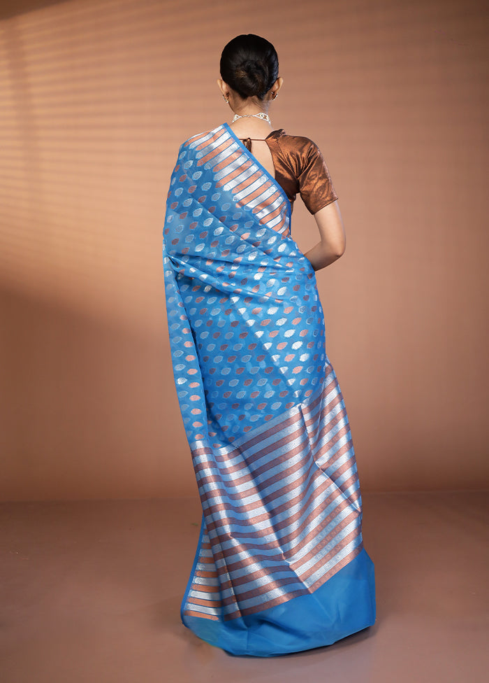 Blue Organza Saree With Blouse Piece
