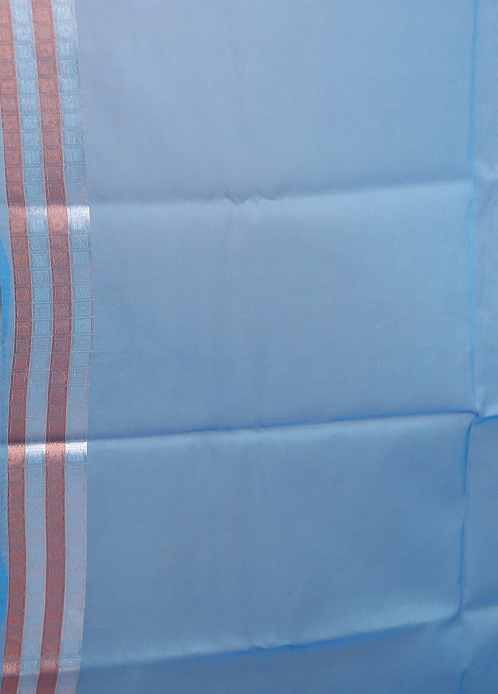 Blue Organza Saree With Blouse Piece