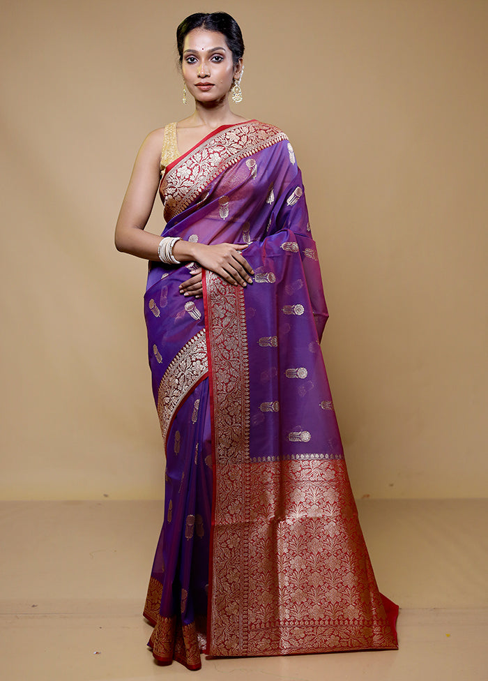 Purple Organza Saree With Blouse Piece