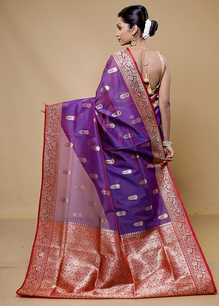 Purple Organza Saree With Blouse Piece