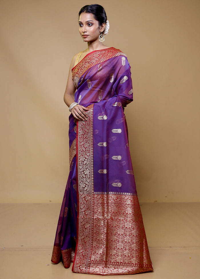 Purple Organza Saree With Blouse Piece