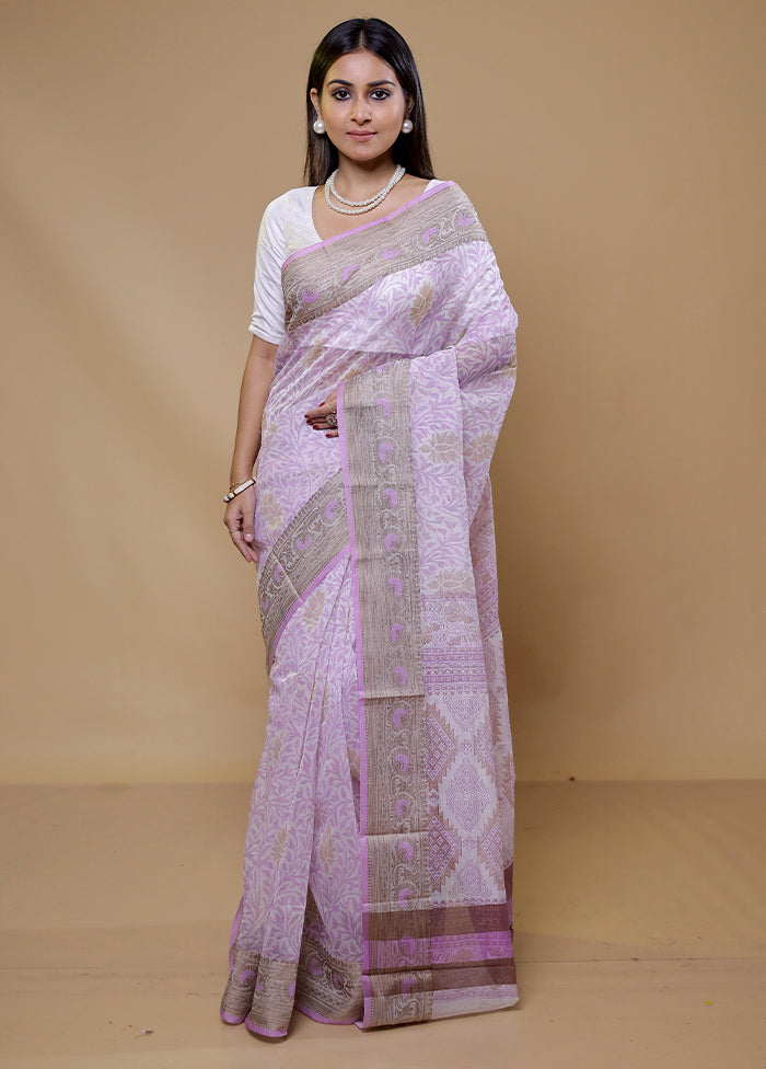 Purple Kota Cotton Saree With Blouse Piece