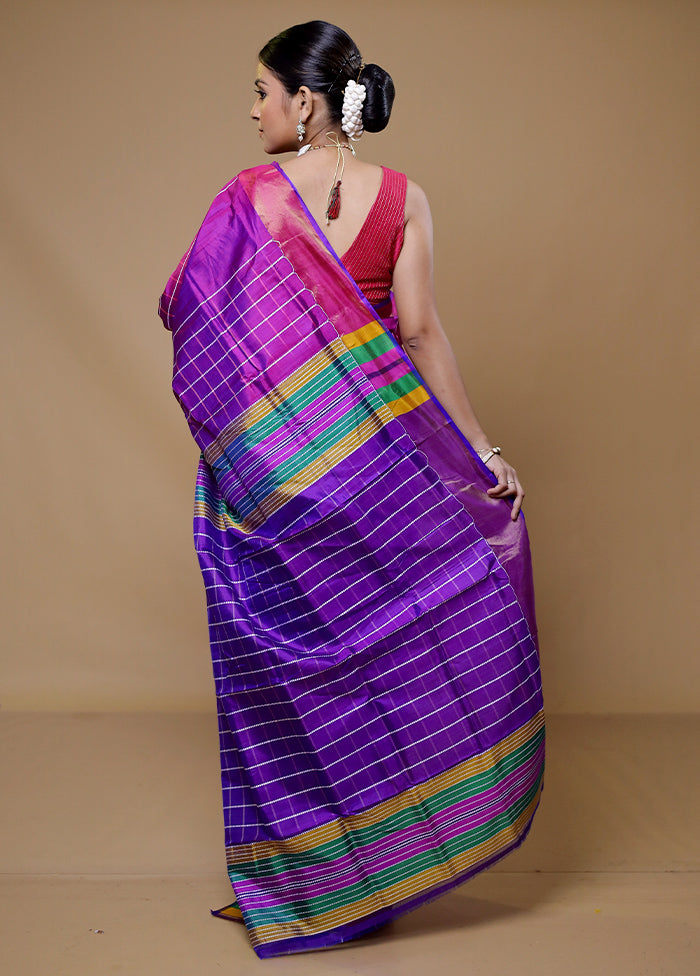 Purple Kalakshetra Kanjivaram Silk Saree With Blouse Piece