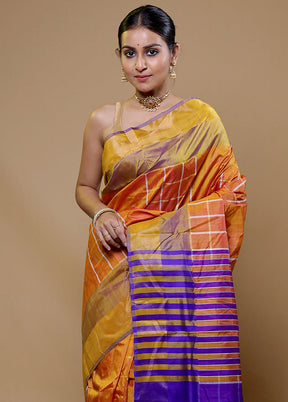 Orange Kalakshetra Kanjivaram Silk Saree With Blouse Piece