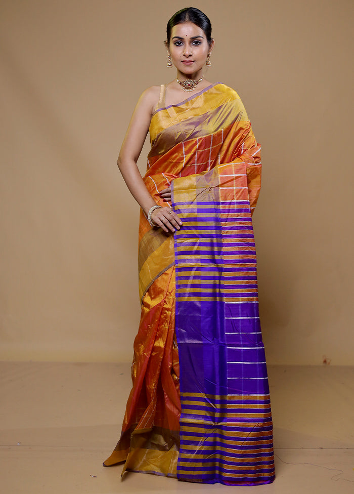 Orange Kalakshetra Kanjivaram Silk Saree With Blouse Piece