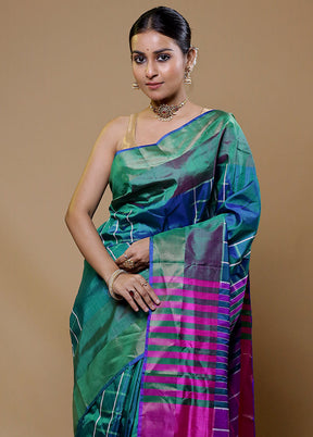 Green Kalakshetra Kanjivaram Silk Saree With Blouse Piece